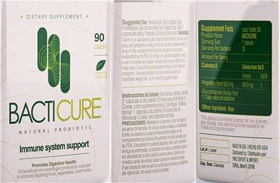 Photo of the PMC Export & Import BactiCure label