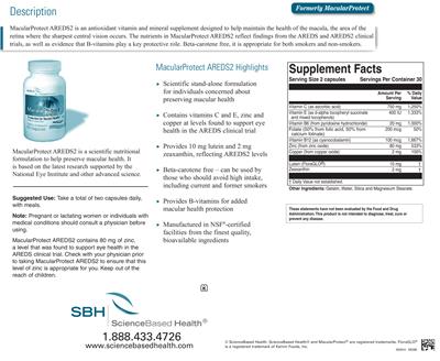 Photo of the ScienceBased Health MacularProtect Areds2 label