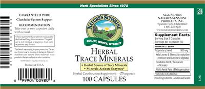 Photo of the Nature's Sunshine Herbal Trace Minerals label