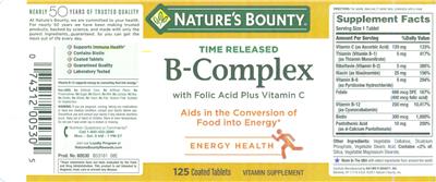 Photo of the Nature's Bounty B-Complex with Folic Acid plus Vitamin C label