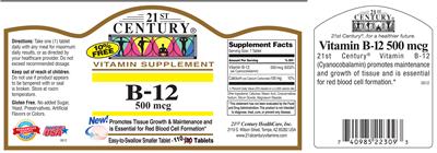 Photo of the 21st Century B-12 500 mcg label