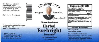 Photo of the Christopher's Original Formulas Herbal Eyebright Formula label