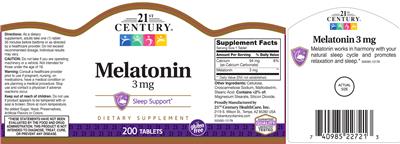 Photo of the 21st Century Melatonin 3 mg label