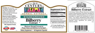 Photo of the 21st Century Bilberry Extract label