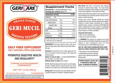 Photo of the Geri-Care Geri-Mucil Orange Flavor label