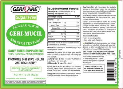 Photo of the Geri-Care Geri-Mucil Sugar Free Regular Flavor label