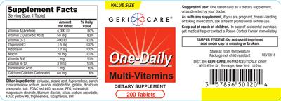 Photo of the Geri-Care One-Daily Multi-Vitamins label