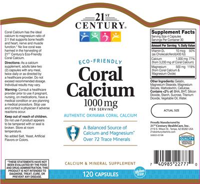 Photo of the 21st Century Coral Calcium 1000 mg label