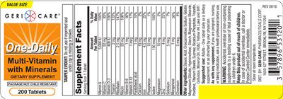 Photo of the Geri-Care One-Daily Multi-Vitamin with Minerals label
