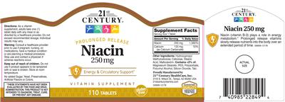 Photo of the 21st Century Niacin 250 mg label