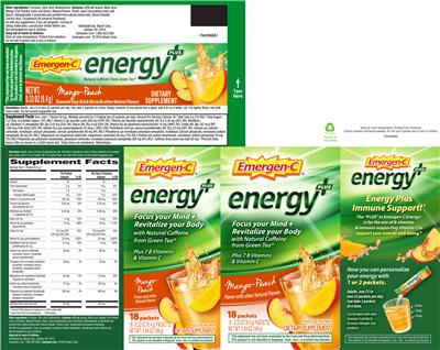 Photo of the Emergen-C Energy Plus Mango-Peach label