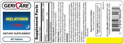 Photo of the Geri-Care Melatonin 1 mg label