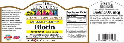 Photo of the 21st Century Super Potency Biotin 5000 mcg label