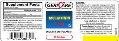 Photo of the Geri-Care Melatonin 1 mg label