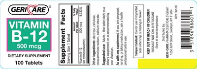 Photo of the Geri-Care Vitamin B-12 500 mcg label