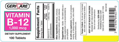 Photo of the Geri-Care Vitamin B-12 1,000 mcg label