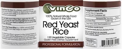 Photo of the Vinco Red Yeast Rice label