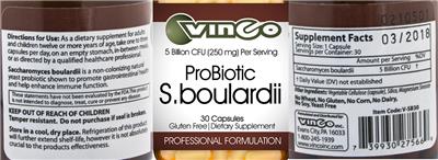 Photo of the Vinco ProBiotic S. boulardii label