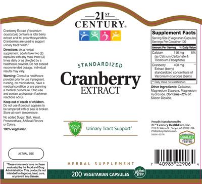 Photo of the 21st Century Cranberry Extract label