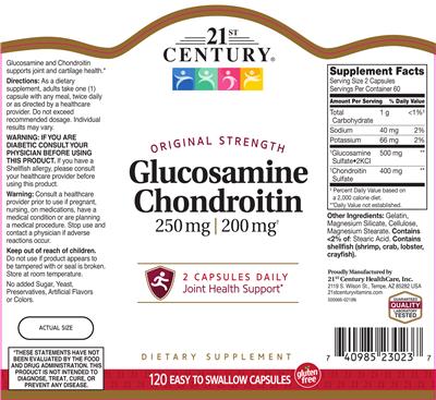 Photo of the 21st Century Glucosamine 250 mg Chondroitin 200 mg label