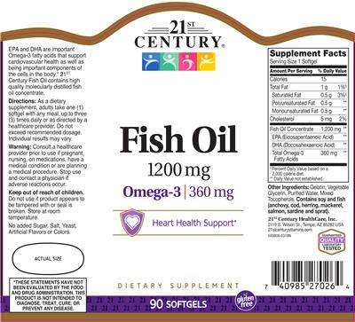 Photo of the 21st Century Fish Oil 1200 mg label