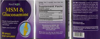 Photo of the Natrol MSM & Glucosamine label