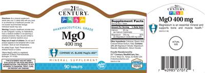 Photo of the 21st Century MgO 400 mg label