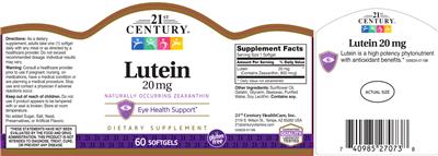Photo of the 21st Century Lutein 20 mg label