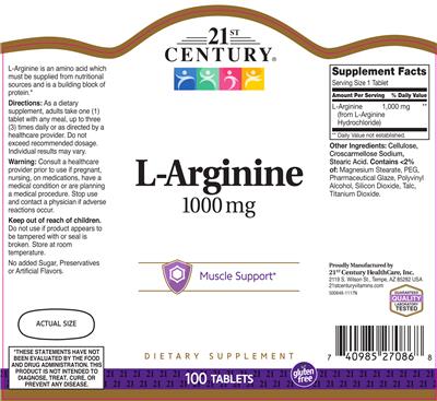 Photo of the 21st Century L-Arginine 1000 mg label