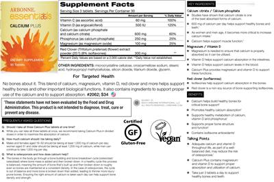 Photo of the Arbonne Essentials Calcium Plus label