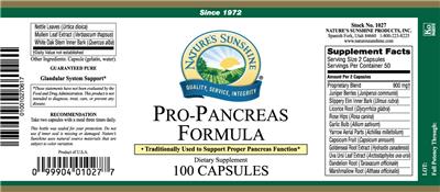 Photo of the Nature's Sunshine Pro-Pancreas Formula label