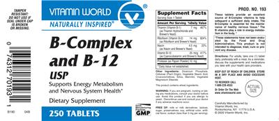Photo of the Vitamin World B-Complex And B-12 USP label