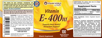 Photo of the Vitamin World Vitamin E-400 IU label