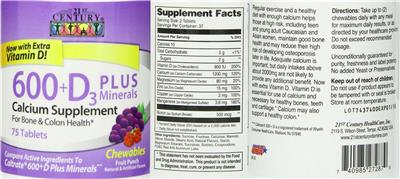 Photo of the 21st Century 600+D3 plus Minerals Fruit Punch label