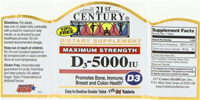Photo of the 21st Century Maximum Strength D3 - 5000 IU label