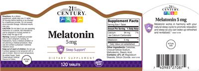 Photo of the 21st Century Melatonin 5 mg label