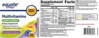 Photo of the Equate Multivitamins Adult Gummy label
