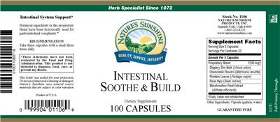 Photo of the Nature's Sunshine Intestinal Soothe & Build label