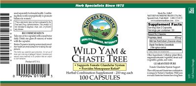 Photo of the Nature's Sunshine Wild Yam & Chaste Tree label