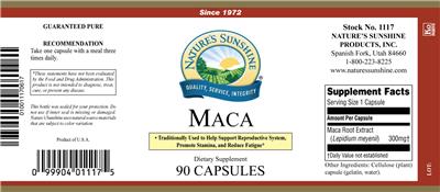 Photo of the Nature's Sunshine Maca label