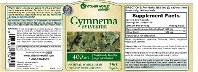 Photo of the Vitamin World Gymnema Sylvestre 400 mg label