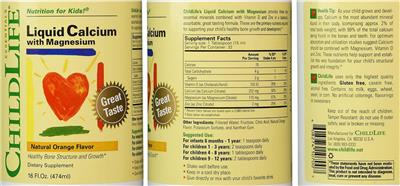 Photo of the ChildLife Essentials Liquid Calcium with Magnesium Natural Orange Flavor label