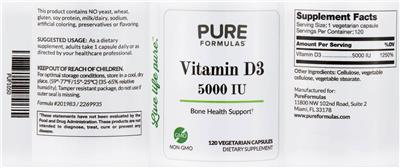Photo of the PureFormulas Vitamin D3 5000 IU label