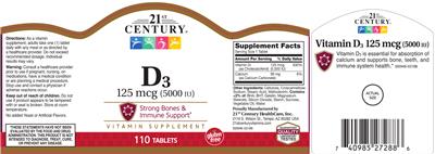 Photo of the 21st Century D3 125 mcg (5000 IU) label