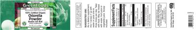 Photo of the Swanson GreenFoods Formulas 100% Certified Organic Chlorella Powder label