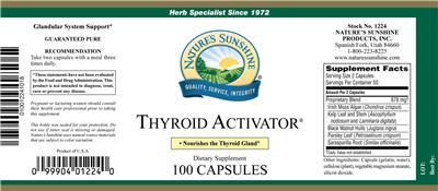 Photo of the Nature's Sunshine Thyroid Activator label