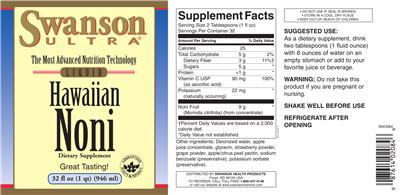 Photo of the Swanson Ultra Hawaiian Noni label