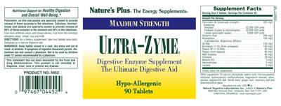 Photo of the Nature's Plus Maximum Strength Ultra-Zyme label