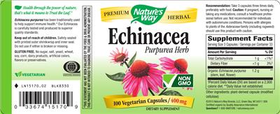 Photo of the Nature's Way Echinacea Purpurea Herb 400 mg label