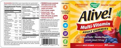 Photo of the Nature's Way Alive! Multi-Vitamin Adult Gummies label